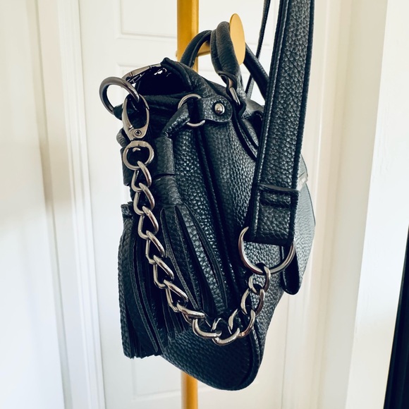 Y2K Vegan Leather Bag Detachable Crossbody Strap Black Minimalist Preppy Classic - Picture 6 of 11